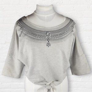 Nicki Minaj grey front knot top mid length sleeves drop shoulder chain design S